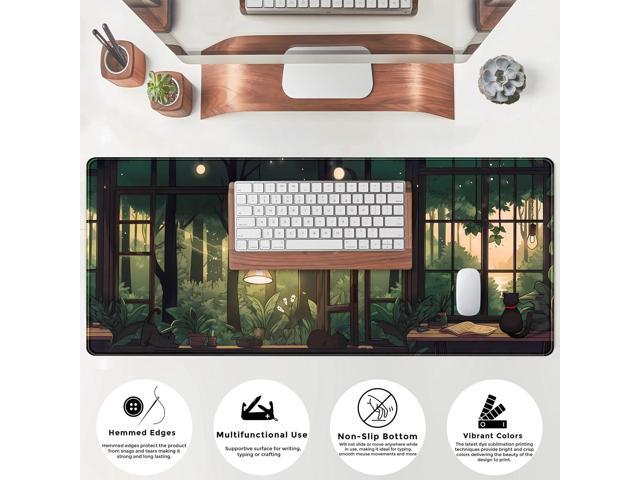 KEHIPI Cute Lofi Desk Mat Green Plants Mouse Pad Large Black Cat Aesthetic Desk Pad Kawaii Anime Extended Gaming Mousepad XL Laptop Keyboard Mouse...