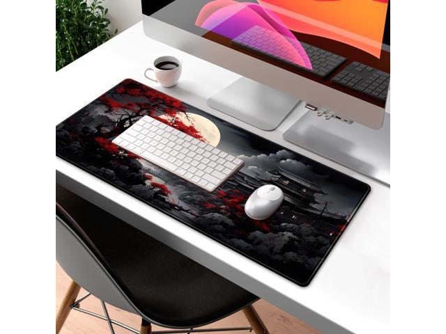 KEHIPI Riverside Full Moon Desk Mat Japanese Desk Pad Black Red Large Mouse Pad Gaming Mousepad Extended XXL Keyboard Pad 31.5 x 11.8 in Laptop...