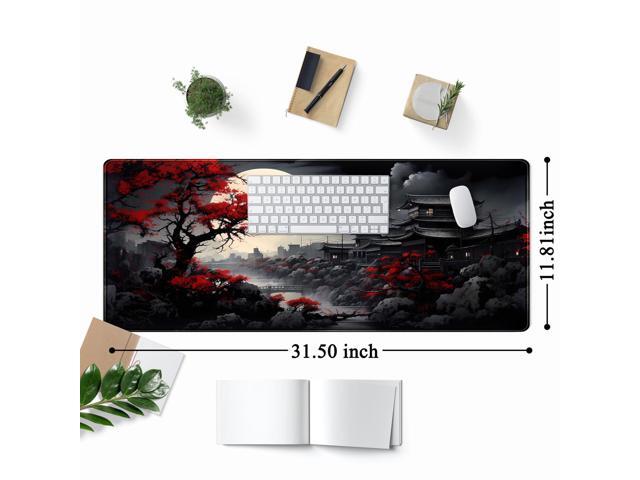 KEHIPI Riverside Full Moon Desk Mat Japanese Desk Pad Black Red Large Mouse Pad Gaming Mousepad Extended XXL Keyboard Pad 31.5 x 11.8 in Laptop...