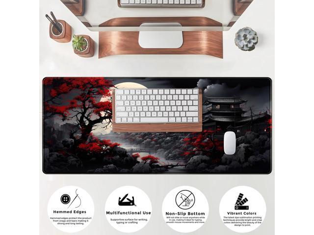 KEHIPI Riverside Full Moon Desk Mat Japanese Desk Pad Black Red Large Mouse Pad Gaming Mousepad Extended XXL Keyboard Pad 31.5 x 11.8 in Laptop...