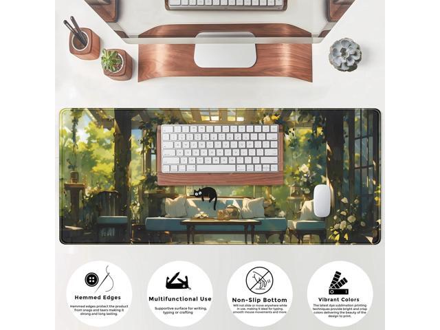 KEHIPI Cute Cat Desk Mat Green Plants Aesthetic Desk Pad Anime Kawaii Gaming Mouse Pad Large Mousepad Extended XL Laptop Keyboard Mouse Mat...