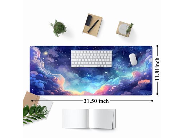 KEHIPI Pastel Anime Space Desk Mat Nebula View Cute Aesthetic Desk Pad Stars Galaxies Deep Dark Blue Cosmos Large Mouse Pad Extended Gaming...