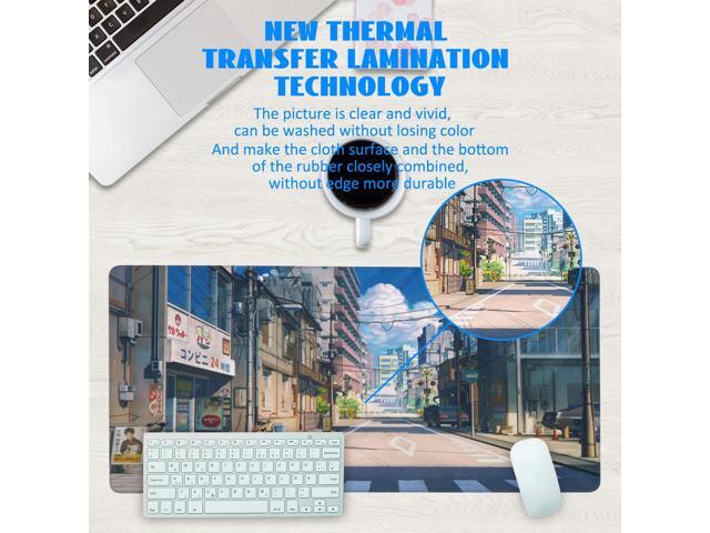 KEHIPI Desk Mat, Anime Summer Street Scenery Extended Gaming Mouse Pad Large, 35.4'x15.7' Big Mouse Pad with Non-Slip Base and Stitched Edge, Long...