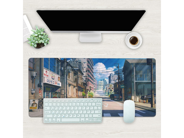 KEHIPI Desk Mat, Anime Summer Street Scenery Extended Gaming Mouse Pad Large, 35.4'x15.7' Big Mouse Pad with Non-Slip Base and Stitched Edge, Long...