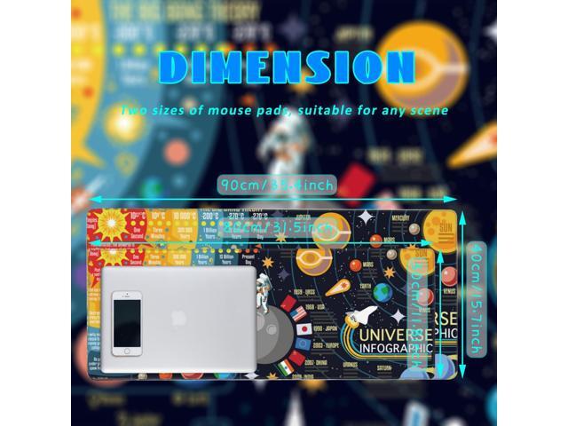 KEHIPI Desk Mat,3D Solar System Galaxy Infographic Extended Gaming Mouse Pad Large,35.4'x15.7' Big Mouse Pad with Non-Slip Base and Stitched Edge,...