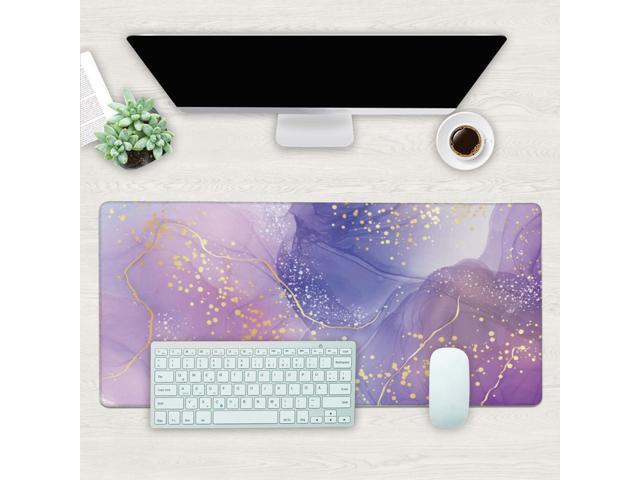 KEHIPI Desk Mat, Purple Rose and Lavender Liquid Marble Extended Gaming Mouse Pad Large, 35.4'x15.7' Big Mouse Pad with Non-Slip Base and Stitched...