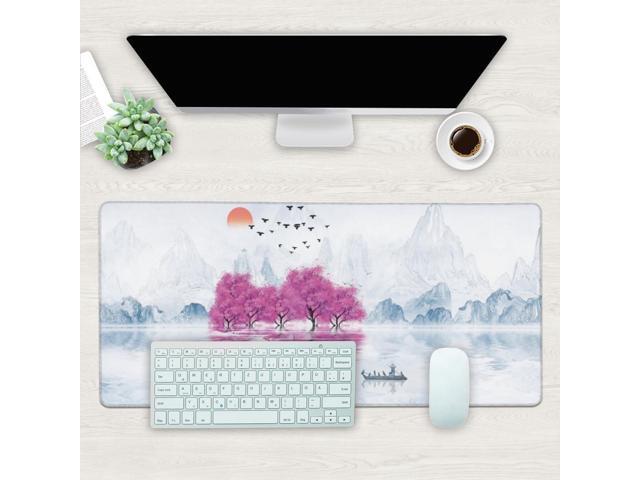 KEHIPI Desk Mat, Cherry Blossom Tree Oil Ink Painting Extended Gaming Mouse Pad Large, 35.4'x15.7' Big Mouse Pad with Non-Slip Base and Stitched...
