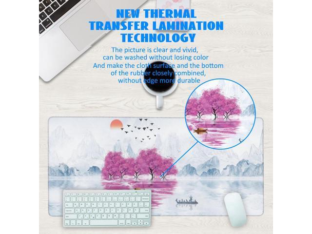 KEHIPI Desk Mat, Cherry Blossom Tree Oil Ink Painting Extended Gaming Mouse Pad Large, 35.4'x15.7' Big Mouse Pad with Non-Slip Base and Stitched...