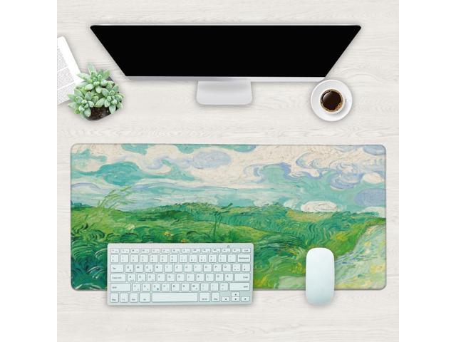 KEHIPI Desk Mat, Field Landscape Oil Painting Extended Gaming Mouse Pad Large, 35.4'x15.7' Big Mouse Pad with Non-Slip Base and Stitched Edge, Long...