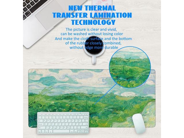 KEHIPI Desk Mat, Field Landscape Oil Painting Extended Gaming Mouse Pad Large, 35.4'x15.7' Big Mouse Pad with Non-Slip Base and Stitched Edge, Long...