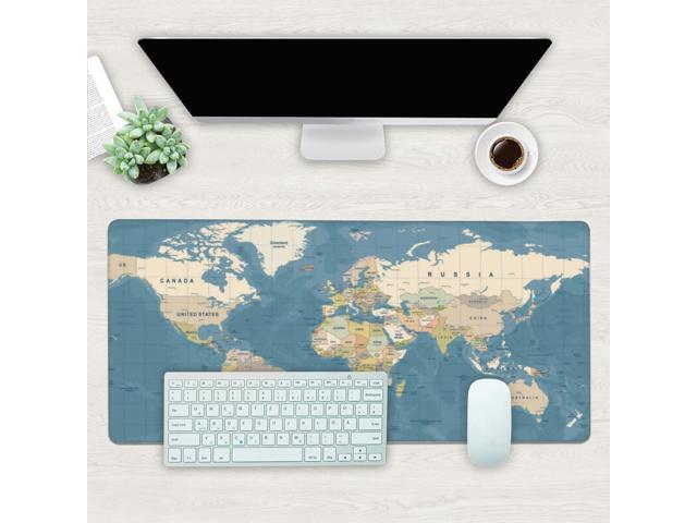 KEHIPI Desk Mat, Blue Vintage World Map Extended Gaming Mouse Pad Large, 35.4'x15.7' Big Mouse Pad with Non-Slip Base and Stitched Edge, Long...