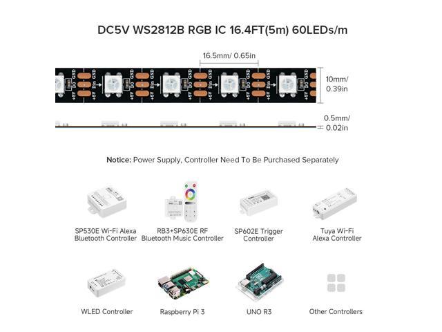 KEHIPI WS2812B RGB ECO LED Strip, Chasing Effects 5050SMD Individually Addressable 16.4FT 60Pixels/m 300Pixels Flexible Dream Color IP30 for...