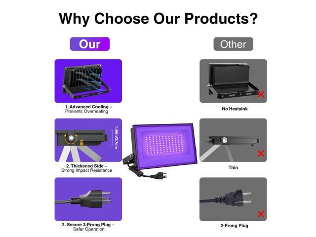 KEHIPI 2 Pack 60W LED Black Lights, Blacklight Flood Light with Plug, IP66 Waterproof Black Lights for Dance Party, Glow in The Dark, Halloween,...