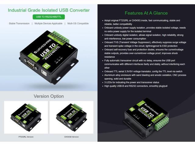 KEHIPI USB to RS232 / RS485 / TTL Industrial Isolated Converter with Original FT232RL Embedded Protection Circuits and Aluminium Alloy Enclosure...