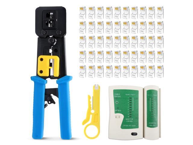KEHIPI rj45 Crimp Tool with 50pcs Pass Through Connectors, for Cat6 Cat5e Cat5 Crimping Tool Kit, 50PCS Connectors, Network Cable Tester and Wire...