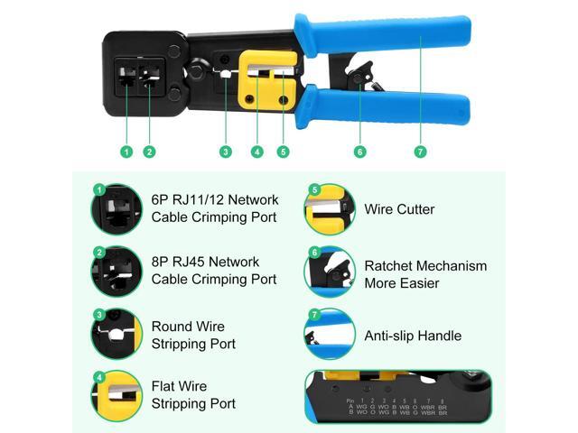 KEHIPI rj45 Crimp Tool with 50pcs Pass Through Connectors, for Cat6 Cat5e Cat5 Crimping Tool Kit, 50PCS Connectors, Network Cable Tester and Wire...