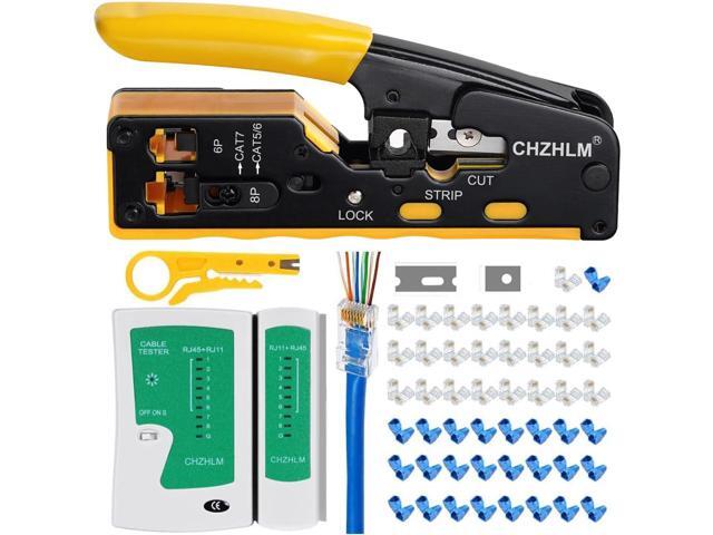 KEHIPI Rj45 Crimp Tool Pass Through Ethernet Crimping Tool kit for 8P-Cat7 Cat6 Cat5 6P Telephone Connector Network Crimp Tool RJ45 Crimper With...
