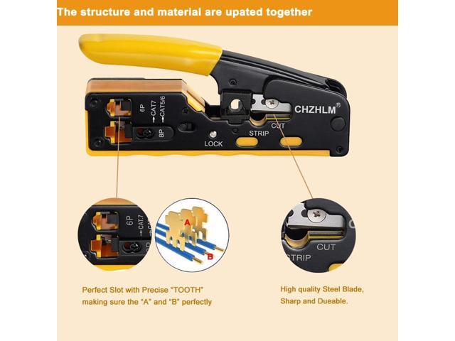 KEHIPI Rj45 Crimp Tool Pass Through Ethernet Crimping Tool kit for 8P-Cat7 Cat6 Cat5 6P Telephone Connector Network Crimp Tool RJ45 Crimper With...