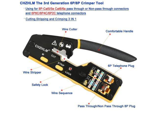 KEHIPI RJ45 Crimp Tool Kit Pass Through Crimper RJ45 Crimping Tool Stripper Cutter Crimper All-in-One for 8P RJ45 Cat5 Cat5e Cat6 6P RJ11/12...