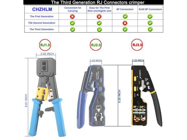 KEHIPI RJ45 Crimp Tool Kit Pass Through Crimper RJ45 Crimping Tool Stripper Cutter Crimper All-in-One for 8P RJ45 Cat5 Cat5e Cat6 6P RJ11/12...