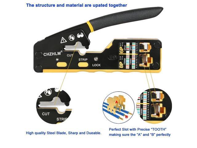 KEHIPI RJ45 Crimp Tool Kit Pass Through Crimper RJ45 Crimping Tool Stripper Cutter Crimper All-in-One for 8P RJ45 Cat5 Cat5e Cat6 6P RJ11/12...