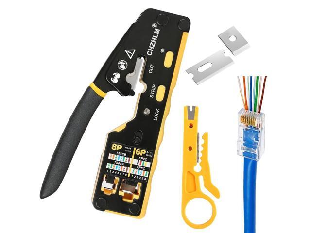 KEHIPI Pass Through Crimper RJ45 Crimp Tool Kit RJ45 Crimping tool Stripper Cutter Crimper All-in-One for 8P RJ45 Cat5 Cat5e Cat6 Cat6a 6P RJ11/12...