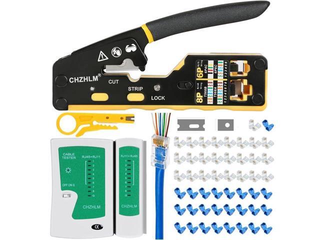 KEHIPI RJ45 Crimp Tool Kit Pass Through Crimper RJ45 Crimping Tool Stripper Cutter Crimper All-in-One for 8P RJ45 Cat5 Cat5e Cat6 6P RJ11/12...
