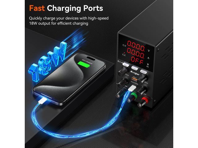 KEHIPI DC Power Supply Variable, 120V 3A Adjustable Switching Regulated DC Bench Power Supply with Intelligent Charging Mode, 18W USB Interface,...