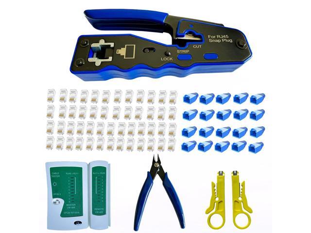 KEHIPI Rj45 Crimp Tool Kit Pass Through and Standard Cat6 Cat6A Cat5 Cat5e rj45 Crimping Tool with 50pcs rj45 Cat6 Pass Through Connectors,20pcs...