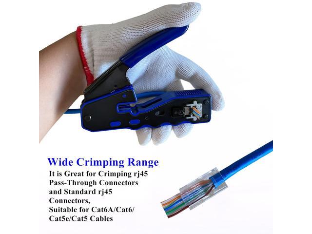 KEHIPI Rj45 Crimp Tool Kit Pass Through and Standard Cat6 Cat6A Cat5 Cat5e rj45 Crimping Tool with 50pcs rj45 Cat6 Pass Through Connectors,20pcs...