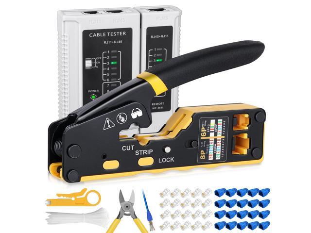 KEHIPI RJ45 Crimp Tool Kit Pass Through Crimper Tool for 8P RJ45 Cat5 Cat5e Cat6 Cat6a 6P RJ11/12 Modular Connectors, All-in-One RJ45 Tools...
