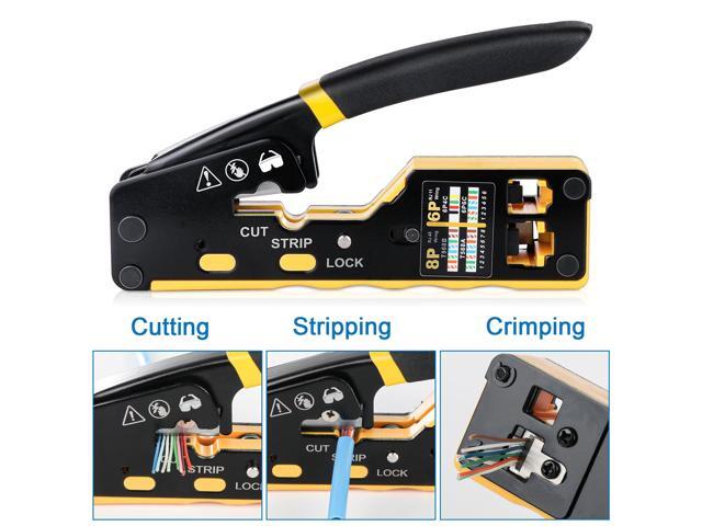 KEHIPI RJ45 Crimp Tool Kit Pass Through Crimper Tool for 8P RJ45 Cat5 Cat5e Cat6 Cat6a 6P RJ11/12 Modular Connectors, All-in-One RJ45 Tools...