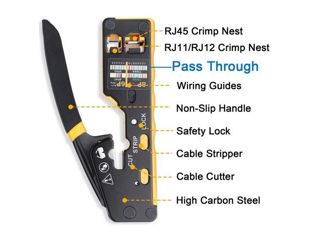 KEHIPI RJ45 Crimp Tool Kit Pass Through Crimper Tool for 8P RJ45 Cat5 Cat5e Cat6 Cat6a 6P RJ11/12 Modular Connectors, All-in-One RJ45 Tools...