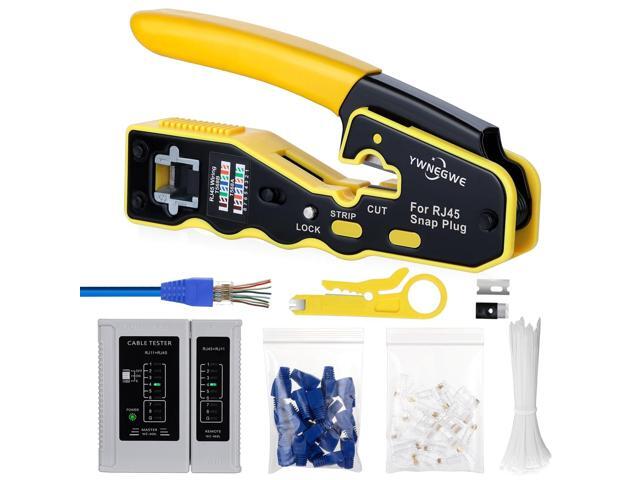KEHIPI RJ45 Crimp Tool Kit Pass Through Ethernet Crimper for Cat5e Cat6 Cat6a 8P8C Modular Plugs,Cat6 Crimping Tool with 20 Connectors,20 Covers,1...