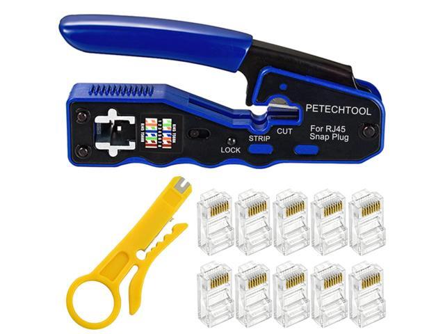 KEHIPI RJ45 Crimp Tool Kit Ethernet Crimping Tool Wire Crimper Stripper Cutter for Cat5e Cat6 Cat6a Pass Thrugh Connectors with 10 pieces Cat6...