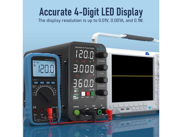 KEHIPI DC Power Supply Variable, 0-120V 0-3A Switching Bench Power Supply with Intelligent Charging Mode, 20W USB & Type-C Quick-Charge, Encoder...