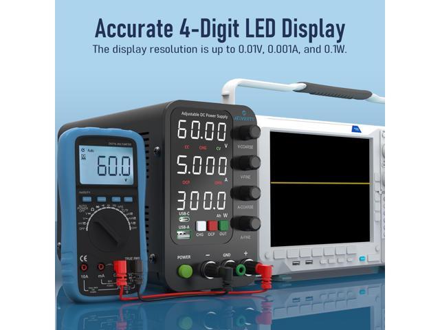 KEHIPI DC Power Supply Variable, 0-60V 0-5A Switching Bench Power Supply with Intelligent Charging Mode, 20W USB & Type-C Quick-Charge, Encoder...
