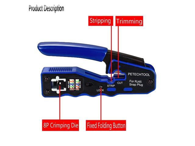 KEHIPI RJ45 Crimp Tool Pass Through Crimper Cutter for Cat6a Cat6 Cat5 Cat5e 8P8C Modular Connector Ethernet Crimper Tool