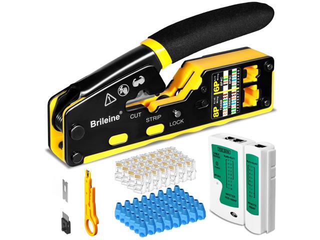 KEHIPI RJ45 Crimp Tool Pass Through Kit Ethernet Crimper Cat5 Cat5e Cat6 Crimping Tool for RJ11/RJ12 6P/8P with Network Lan Cable Tester, 50PCS...