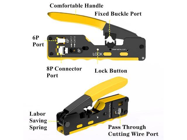 KEHIPI rj45 Crimp Tool Kit, Pass Through Cat7 Cat6A Cat6 Cat5e Cat5 rj45 Crimping Tool with 10PCS Cat7 Shielded Connectors 10PCS Covers 20PCS Cat6...