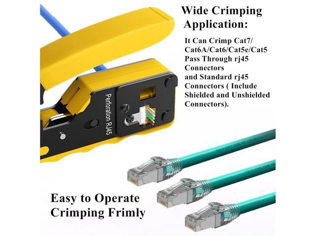 KEHIPI rj45 Crimp Tool Kit, Pass Through Cat7 Cat6A Cat6 Cat5e Cat5 rj45 Crimping Tool with 10PCS Cat7 Shielded Connectors 10PCS Covers 20PCS Cat6...