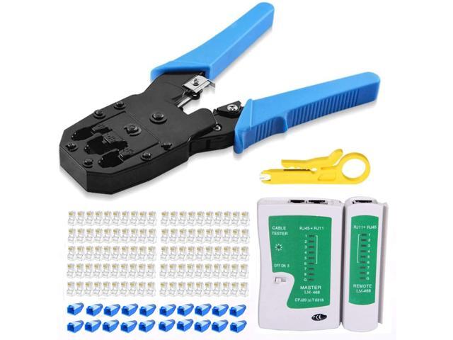 KEHIPI rj45 Crimp Tool Kit, Cat5 Cat5e Crimping Tool with 100pcs rj45 Cat5 Connectors, 20pcs rj45 Cat5e Connector Covers, Cable Tester, Network...