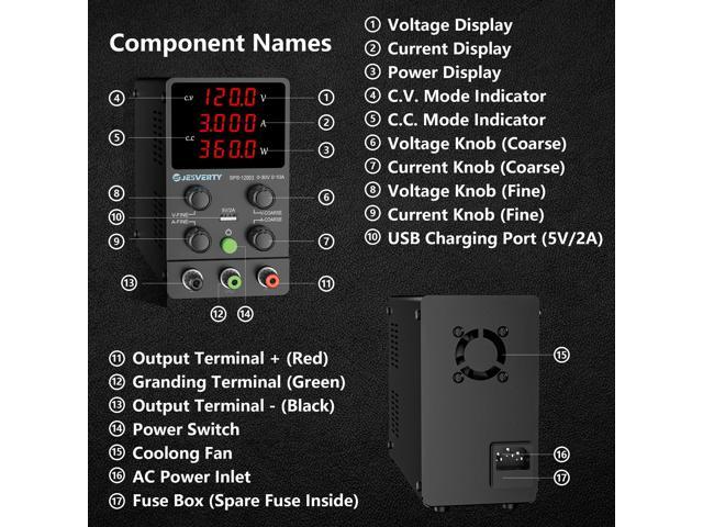 KEHIPI DC Power Supply Variable, 0-120V 0-3A Adjustable Switching DC Regulated Bench Power Supply with High Precision 4-Digit LED Display, 5V/2A...