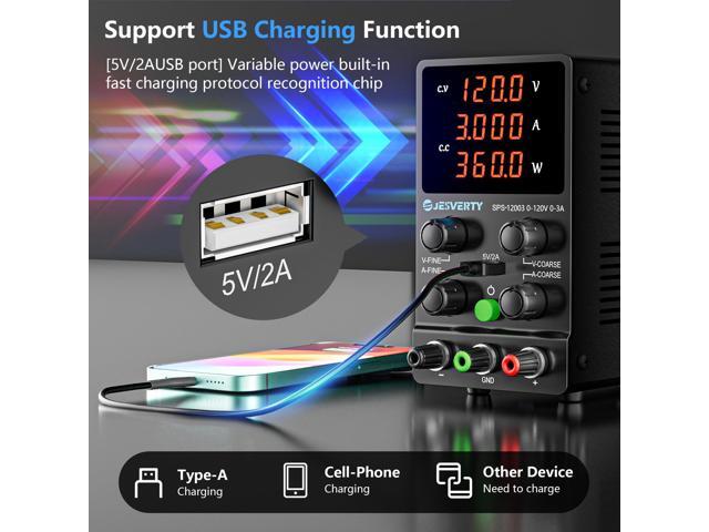 KEHIPI DC Power Supply Variable, 0-120V 0-3A Adjustable Switching DC Regulated Bench Power Supply with High Precision 4-Digit LED Display, 5V/2A...
