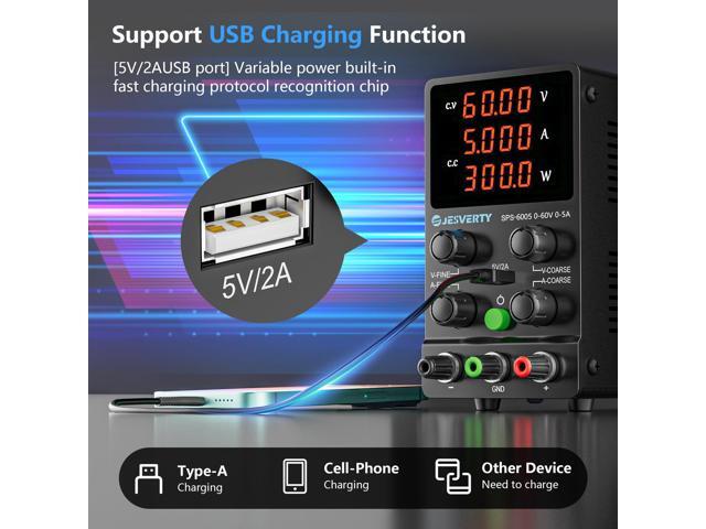 KEHIPI DC Power Supply Variable, 0-60V 0-5A Adjustable Switching DC Regulated Bench Power Supply with High Precision 4-Digit LED Display, 5V/2A...