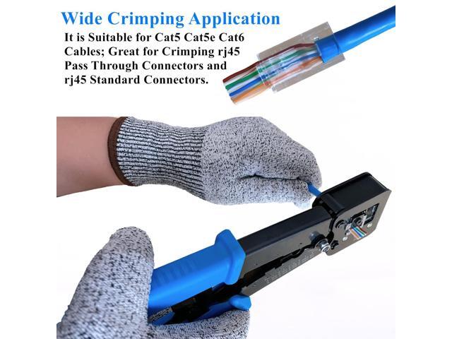 KEHIPI RJ45 Crimp Tool Kit Pass Through, Cat5 Cat5e Cat6 RJ45 Ethernet Crimping Tool with 20PCS Cat6 1.1mm Pass Through Connectors, 20PCS Covers,...