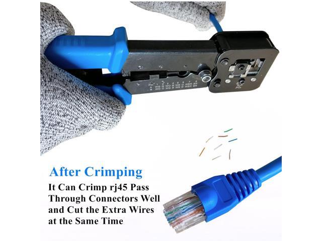 KEHIPI RJ45 Crimp Tool Kit Pass Through, Cat5 Cat5e Cat6 RJ45 Ethernet Crimping Tool with 20PCS Cat6 1.1mm Pass Through Connectors, 20PCS Covers,...