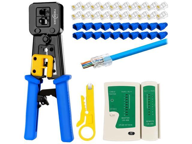 KEHIPI RJ45 Crimp Tool Kit Pass Thru Cat5 Cat5e Cat6 RJ45 Crimping Tool with 20PCS RJ45 Cat6 Pass Through Connectors, 20PCS Covers,1 Wire Punch...