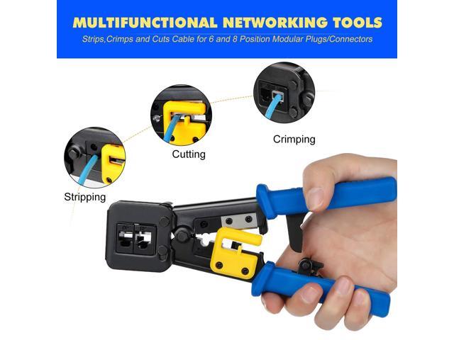 KEHIPI RJ45 Crimp Tool Kit Pass Thru Cat5 Cat5e Cat6 RJ45 Crimping Tool with 20PCS RJ45 Cat6 Pass Through Connectors, 20PCS Covers,1 Wire Punch...