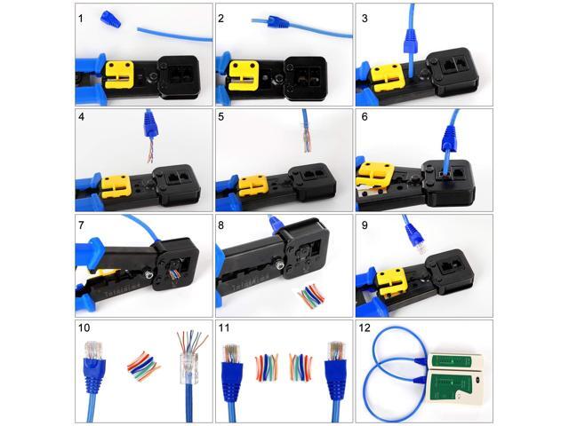 KEHIPI RJ45 Crimp Tool Kit Pass Thru Cat5 Cat5e Cat6 RJ45 Crimping Tool with 20PCS RJ45 Cat6 Pass Through Connectors, 20PCS Covers,1 Wire Punch...
